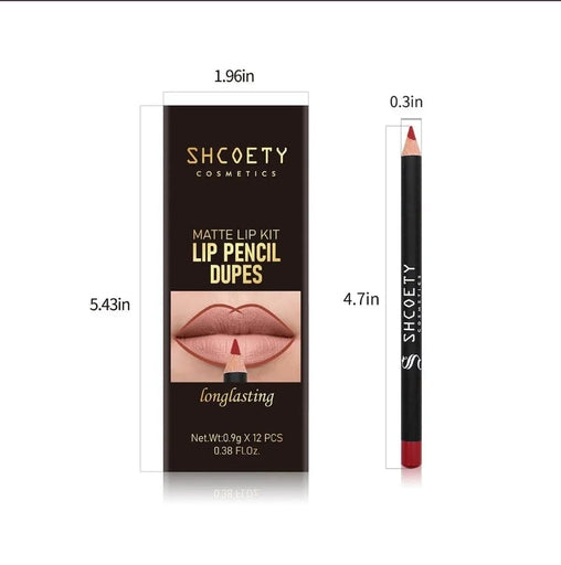 12Pcs Multi-Color Lip Liner Set, Waterproof, Sweat Proof, Long Lasting and Natural Look Lip Liner