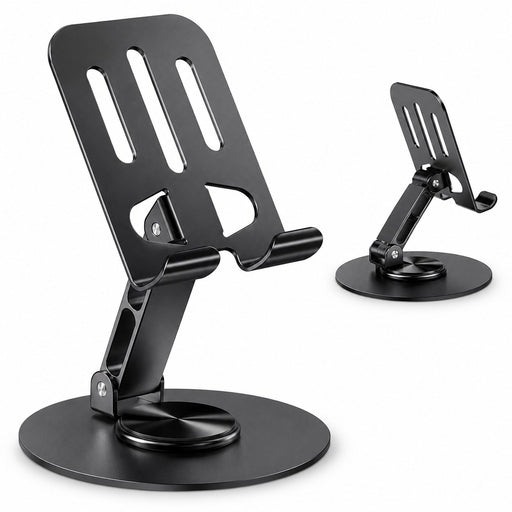 Universal Aluminum Phone Stand for Desk – 360° Rotation, Foldable and Anti-Slip Base