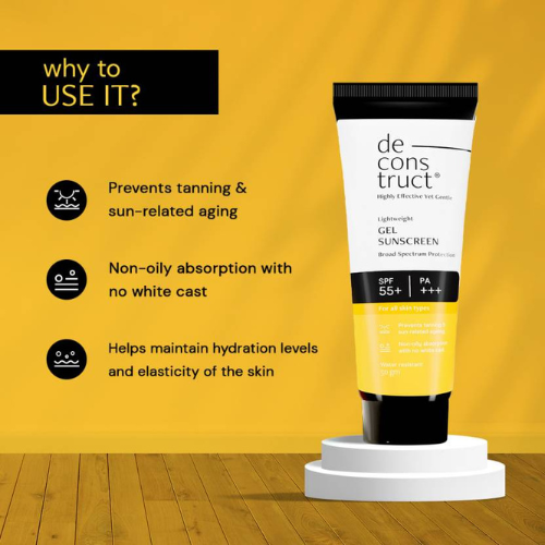 Deconstruct Gel Sunscreen for Oily Skin - SPF 55+ and PA+++ | Water Resistant Sunscreen (50 Gms)