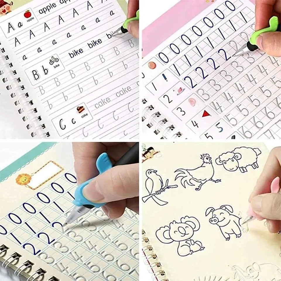 4Pcs Sank Reusable Practice Copybook Set | Magic Handwriting Workbook for Kids with Pens