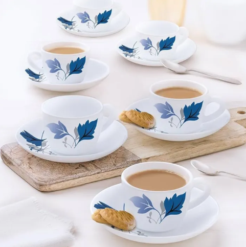 Indian Ivory Blush Tea & Coffee Cup & Saucers 140 ML Set of 6. (White)