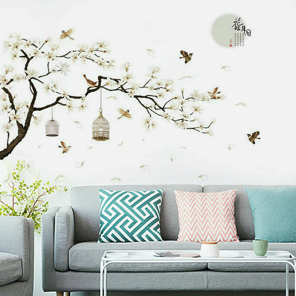 White Cherry Blossom Tree Lotus Flower Butterfly Fairy Girl Flower Border Wall Decoration Sticker TV Frame Sticker Kitchen Living Room Decoration Star Room Deco Wall Stickers Stars Tree Wedding Nursery Decorative
