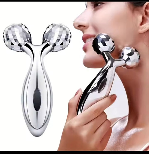 3D Manual Roller Face Body Massager with 2 Wheels Facial Slimming Tightening Skin Handheld 3D Roller