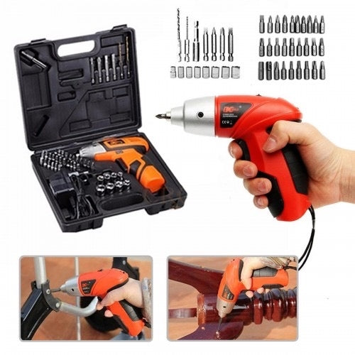45 Pieces Set Pivoting Cordless Screwdriver Set, Power Tool with Rechargeable 3.6V Battery, Bits