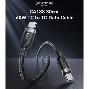 Yesido CA188 30CM Type-C To Type-C 60W Fast Charging Data Cable
