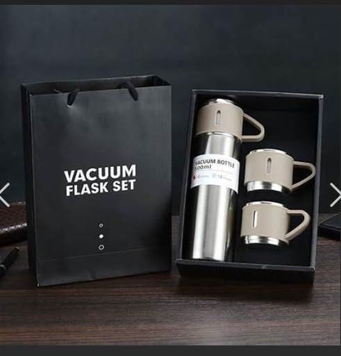 500Ml Stainless Steel Vacuum Flask Gift Set with 3 Mugs