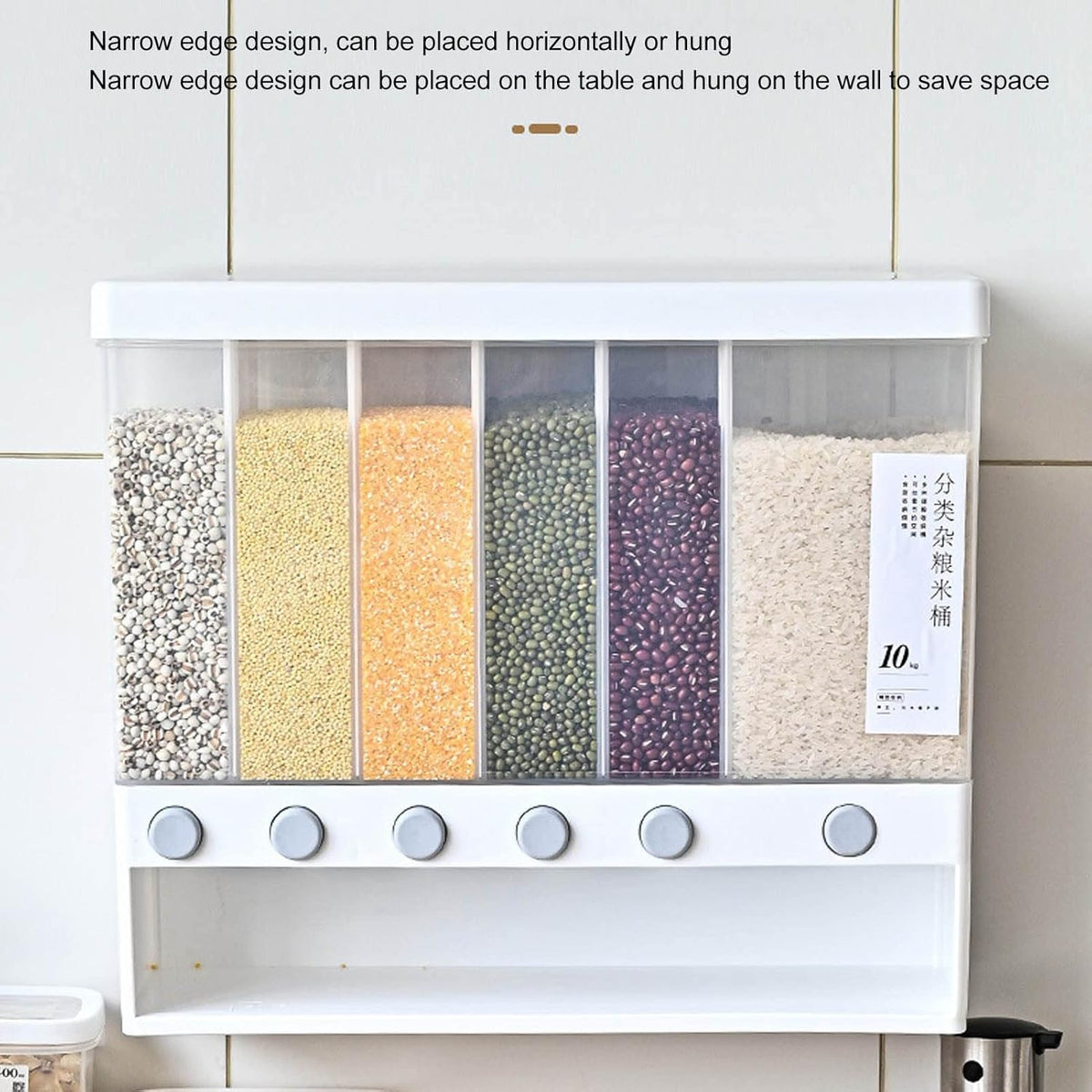 Wall-Mounted Dry Food & Rice Dispenser Container | Moisture-Proof Grain Storage Box with Lid
