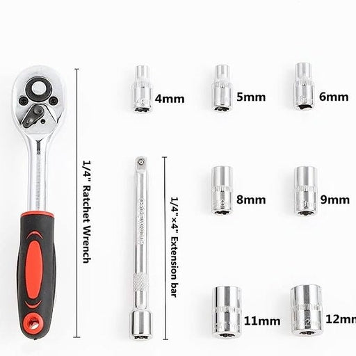 12Pcs 1/4 Inch Socket Wrench Set Metric Impact Sockets Ratchet Spanner Complete Tool (Small)