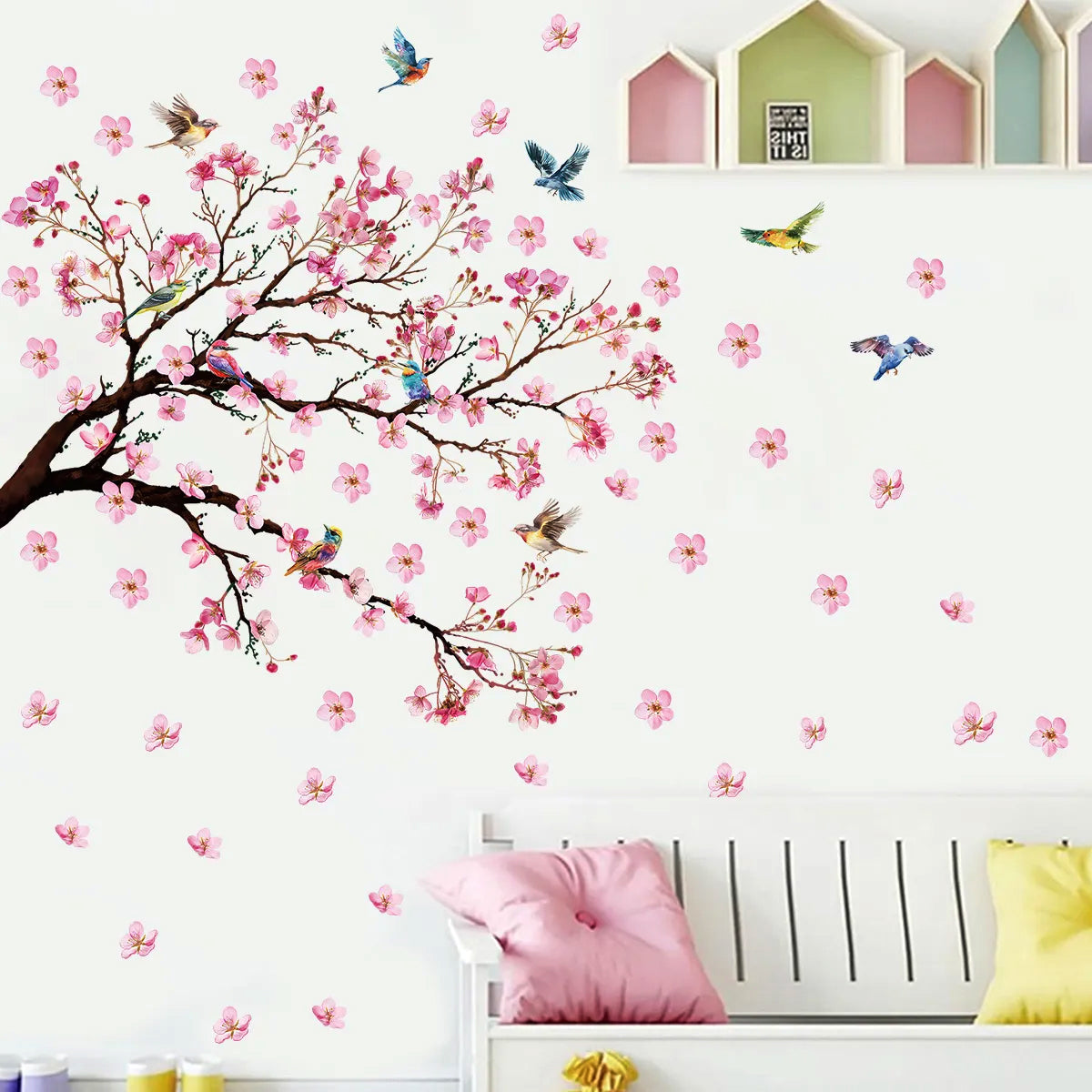 Pink Leafs Rose Black Forest Flower Border Wall Decoration Sticker TV Frame Sticker Kitchen Living Room Decoration Star Room Deco wall stickers Stars Tree Wedding nursery decorative