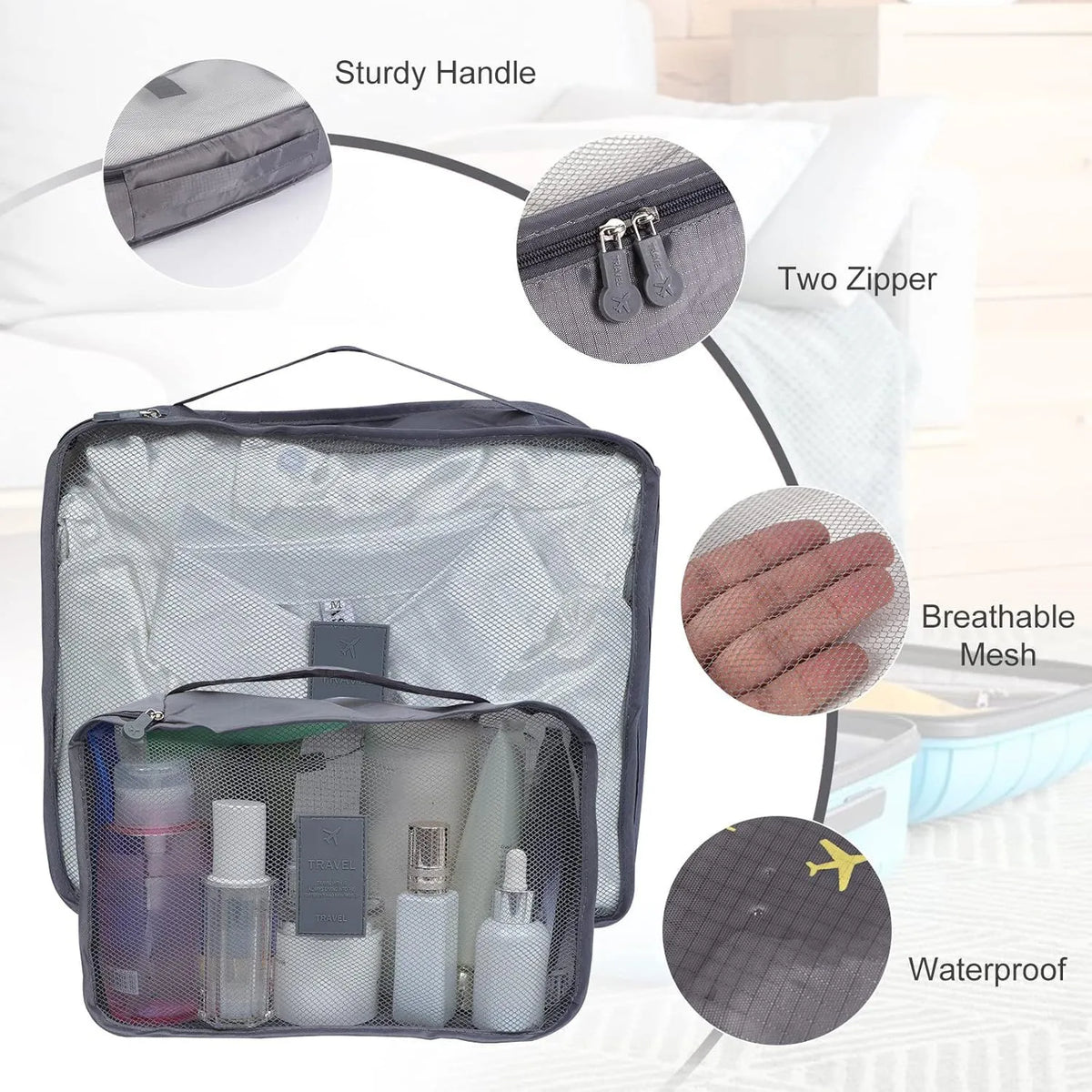 Lightweight Nylon Travel Packing Cube Set | Luggage Organizer Bags for Clothes & Suitcases