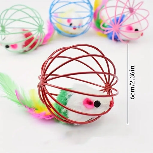 Self-Entertaining Cat Toy – Cage Mouse Ball with Feathers, Stimulates Hunting Instinct
