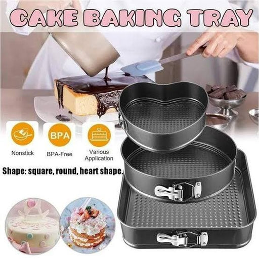 3 PCS Cake Baking Springform Pan Cake Mould Cake Tray Cake Mold (Heart Shape Round Shape Square Shap