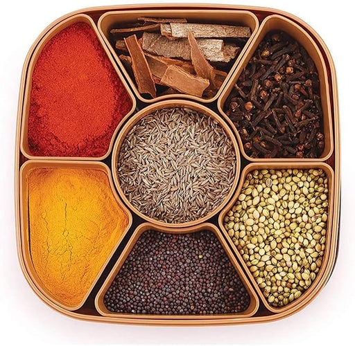 Plastic Round Masala Dabba with Multiple Compartment Spice Container Masala Box Vatti Anjarai Petti