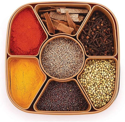Plastic Round Masala Dabba with Multiple Compartment Spice Container Masala Box Vatti Anjarai Petti
