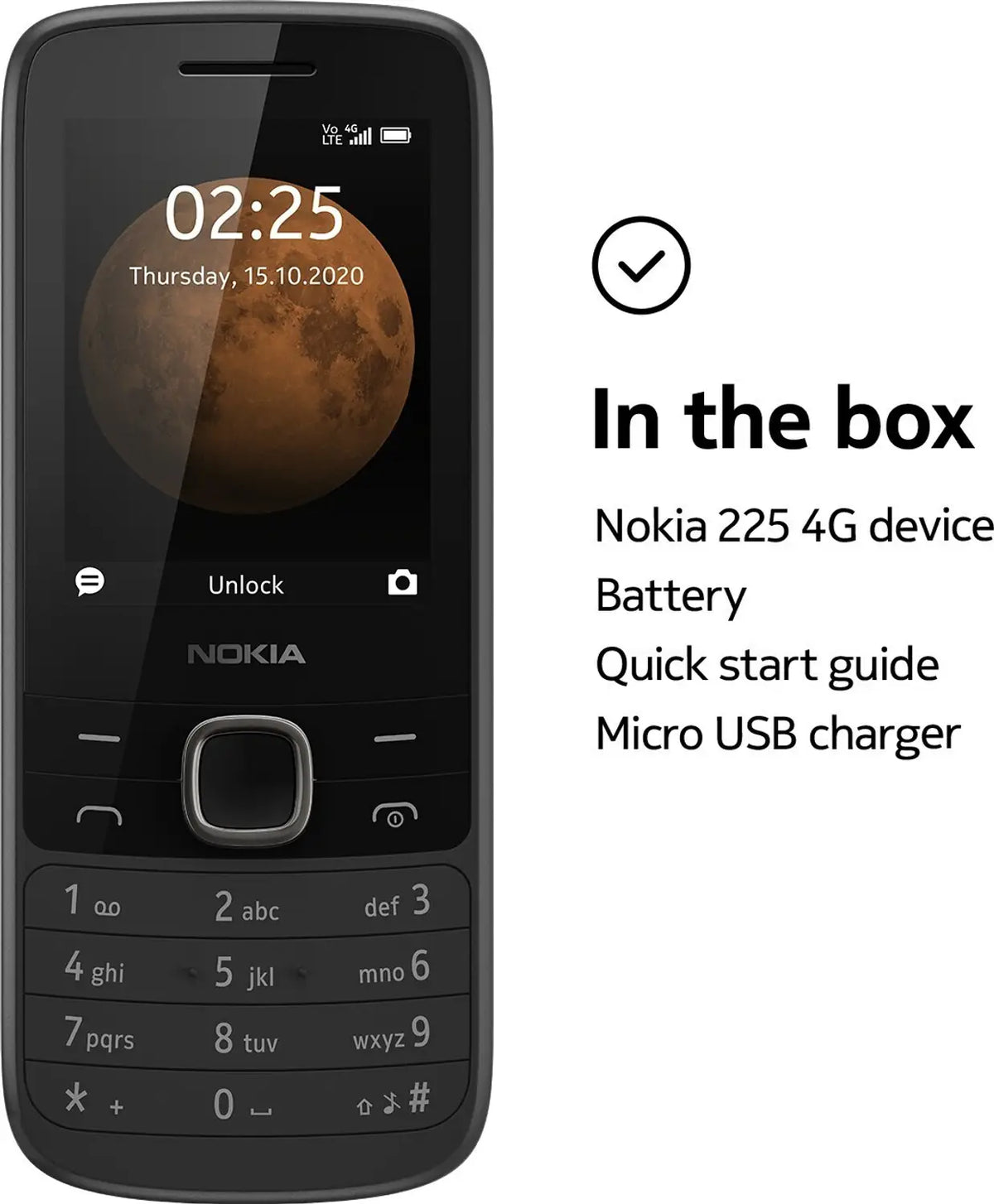 Nokia 225 4G LTE Mobile Phone: Dual SIM Button Phone with MP3 Player & FM Radio