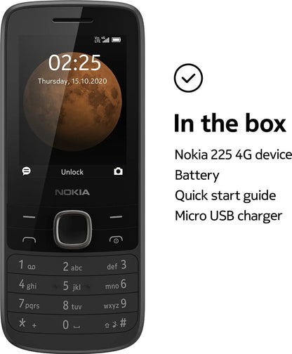 Nokia 225 4G LTE Mobile Phone: Dual SIM Button Phone with MP3 Player & FM Radio