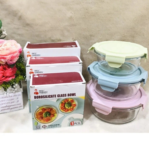 Borosilicate Glass Food Storage Bowl Airtight & Leak-Proof- ( ROUND) Microwave Safe Glass Containers