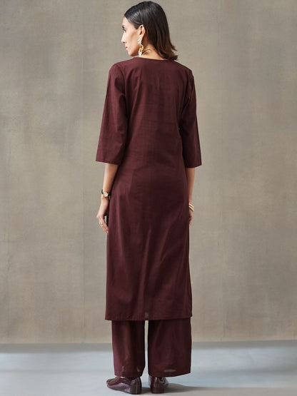 Floral Embroidered Regular Thread Work Pure Cotton Work Set Kurta with Palazzos