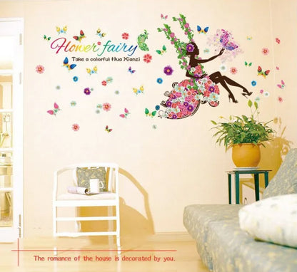 Flower Cycle Girl Butterfly Bird sticker plants room wallpaper bedroom nursery window decor without Radium stars star wall stickers wall decoration flower butterfly wedding decoration birthday decoration kids room decoration Wall Stickers Model 03