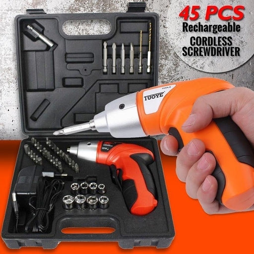 45 Pieces Cordless Screwdriver Kit, Multi-Functional Rechargeable Drill with LED Light