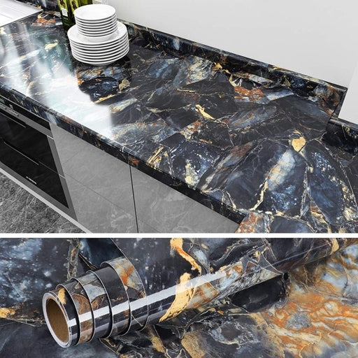 60Cm Kitchen Oil Sticker Self-Adhesive Marble Pattern Waterproof Cabinet Stove Countertop Wallpaper