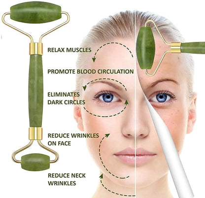 Natural Jade Roller & Gua Sha Set | Anti-Aging Facial & Neck Massager