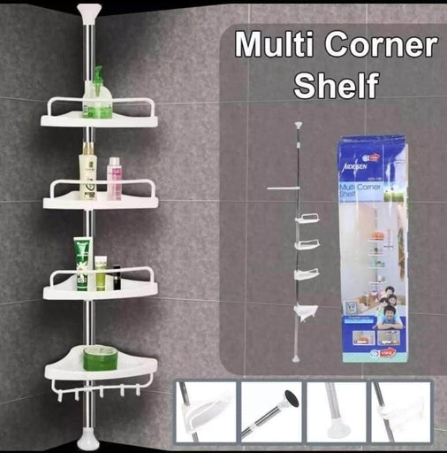 Adjustable 4-Tier Telescopic Bathroom Corner Shelf, Extendable Shower Storage Pole with Aluminum Rod