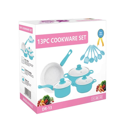 13 Pcs Cook Wear Set Blue and White Inside Coated