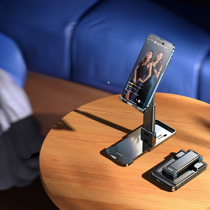 Rtako TC01A Tablet Phone Desktop Stand (Black) - Dual Slider Folding Desktop Stand