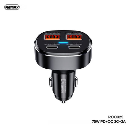 Remax Car Charger Duke Series 75W 2 Type-C + 2USB
