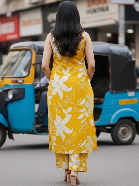 Women Floral Printed Regular Pure Cotton Kurta with Palazzos