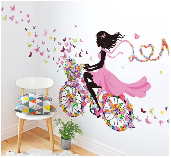 Beautiful Butterfly Cycle Girl Bird Fairy Flowers Sticker room wallpaper bedroom nursery window decor without Radium stars star wall stickers wall decoration flower butterfly wedding decoration birthday decoration kids room decoration Wall Stickers