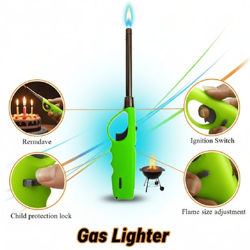 Multi-Purpose Refillable Gas Lighters Child Lock, Adjustable Flame Kitchen Stove,Candles Lighter