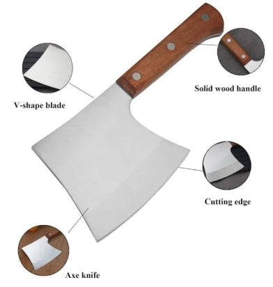 Heavy Duty Butcher Knife for Chopping Bones, Solid Wood Handle Meat Cleaver Knife