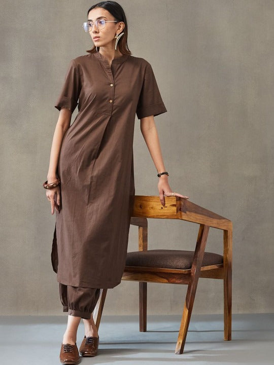 Structured Women Regular Pure Cotton Kurta with Harem Pants