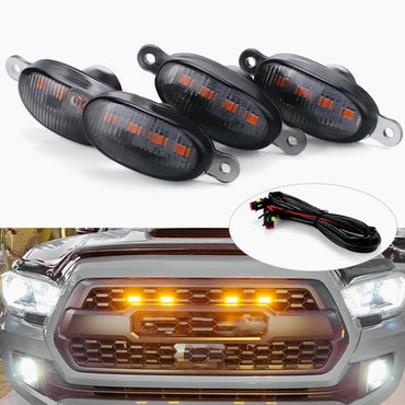 4PCS Car LED Front Grill Lights External Grill Lamp Smoke Amber Light Replacement Car Accessories