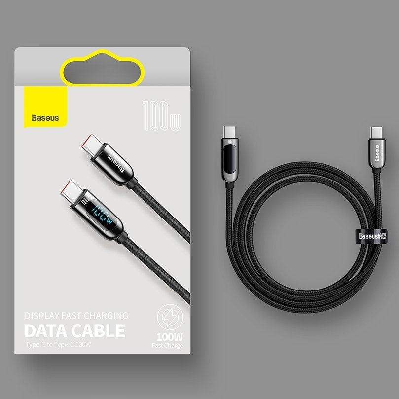 Baseus Display 1M 100W Fast Charging Data Cable Type-C to Type-C Black Digital Display- CATSK-B01