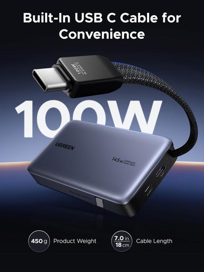 UGREEN 20000mAh 145W Power Bank with Built-in USB-C Cable - 55992B