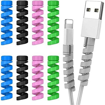 Spiral Charger Cable Protector Data Cable Saver Set of 2 Multi Colour with Free Ring