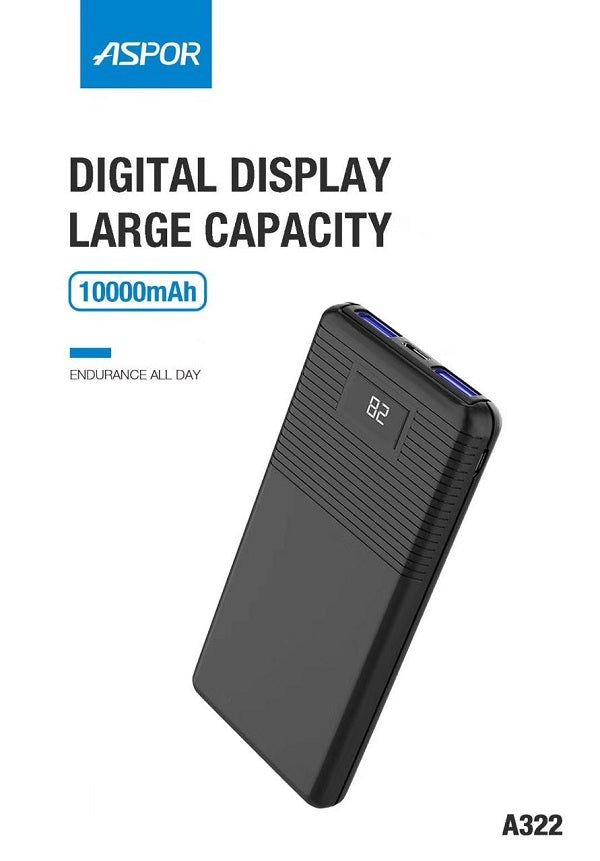 Aspor A322 Fast Charging Power Bank 10000mah Dual USB