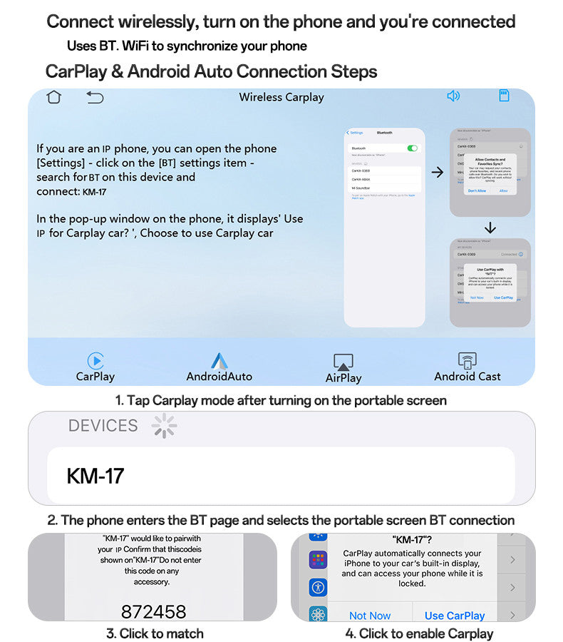 Yesido KM17 BT5.0 Built-in Microphone 7inch 60Hz HD Display Portable Car Audio And Video Navigation CarPlay