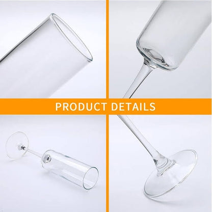 Premium Crystal Clear Champagne Glasses, Set of 6 Pieces for Home Bar, Wedding, Restaurant