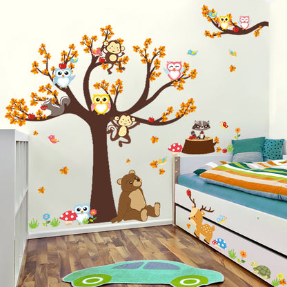Animal Tree Cartoon Giraffe Animals Theme Wall Art Decal Sticker Decoration for Living Room Nursery Baby Girl Boy Kid Children's Room Bedroom Decoration