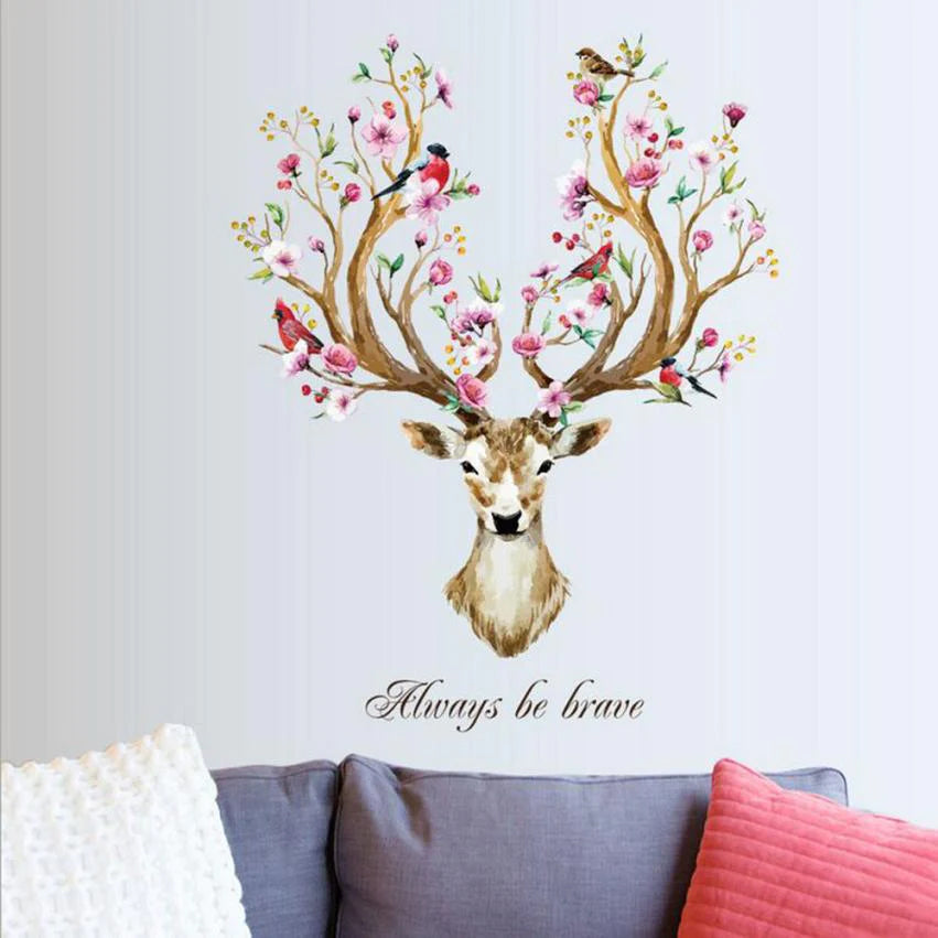 Flower Deer Beautiful Bird Sticker Butterfly Bird sticker plants room wallpaper bedroom nursery window decoration