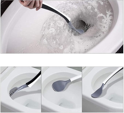 Wall-Mounted Silicone Toilet Brush with Bracket and Bendable Brush Head, Long Handle