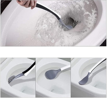 Wall-Mounted Silicone Toilet Brush with Bracket and Bendable Brush Head, Long Handle