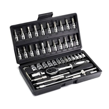 46PCS 1/4 Inch Drive Socket Set,Metric Ratchet Wrench Set with 4-14Mm