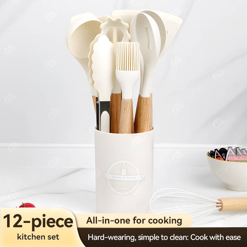 12-Piece Silicone Kitchen Utensil Set with Wooden Handles â€“ Non-Stick Cooking Tools, Spatula, Spoon