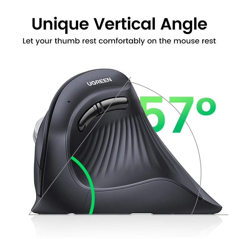 GREEN MU008 Vertical Ergonomic Mouse, Bluetooth & 2.4G, Silent Quiet Clicks, 5 Buttons, 4000 DPI & 4 Adjustable DPI, for Laptop, Mac, Chromebook, PC, Windows