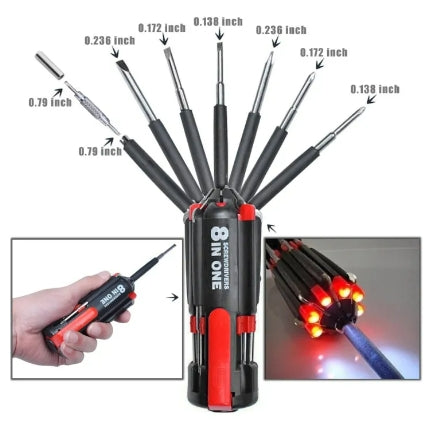 8 In 1 Multi Screwdriver with LED Torch Tool Set